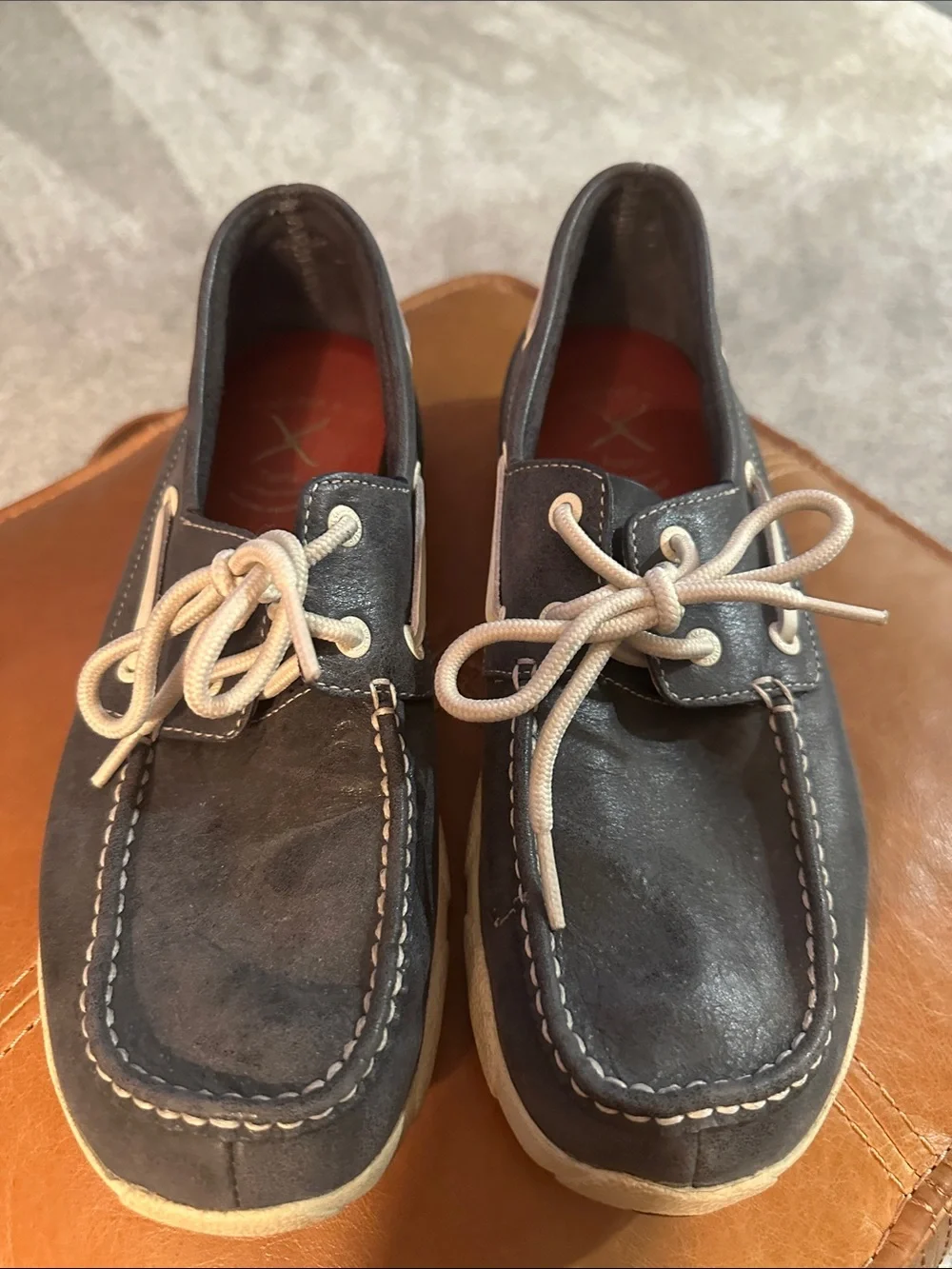 Twisted X Men's Dark Blue Boat Shoes with Cream Laces